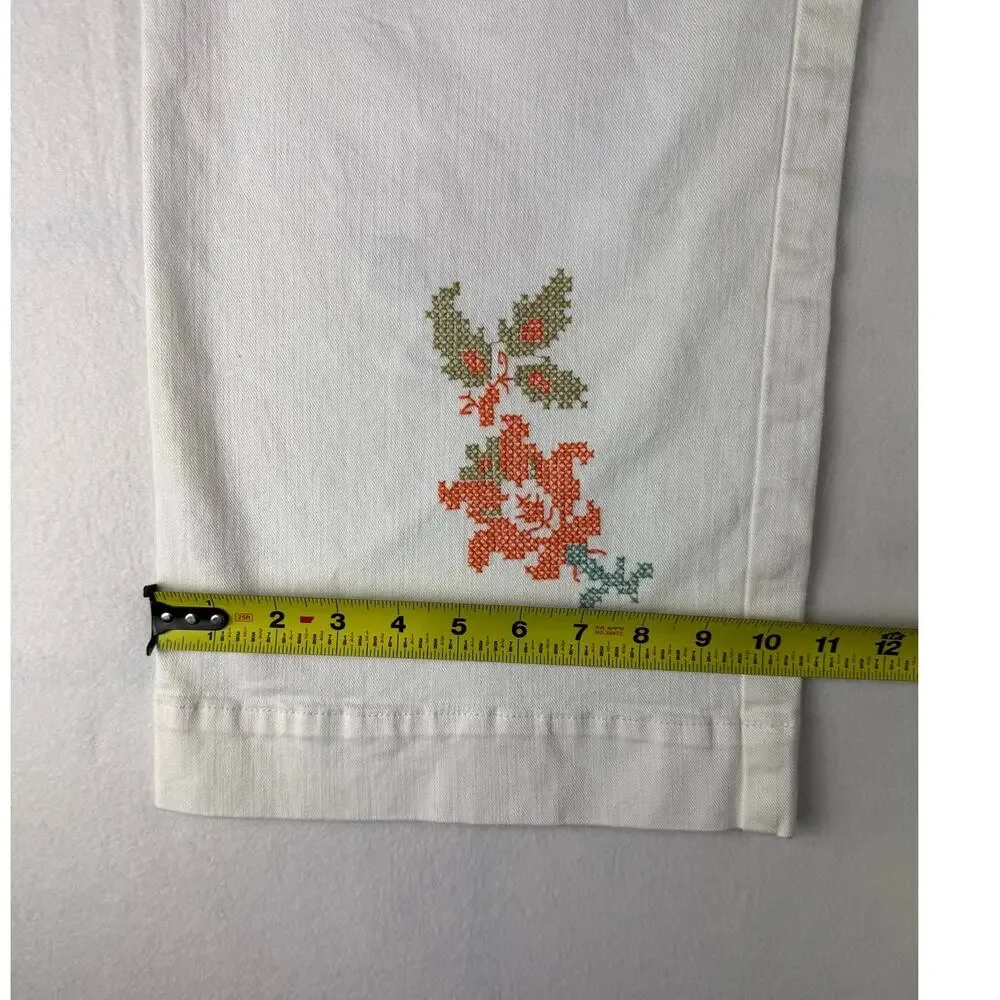 Maeve Anthropologie Colette Floral Embroidered White Jeans 28 - Picture 5 of 10